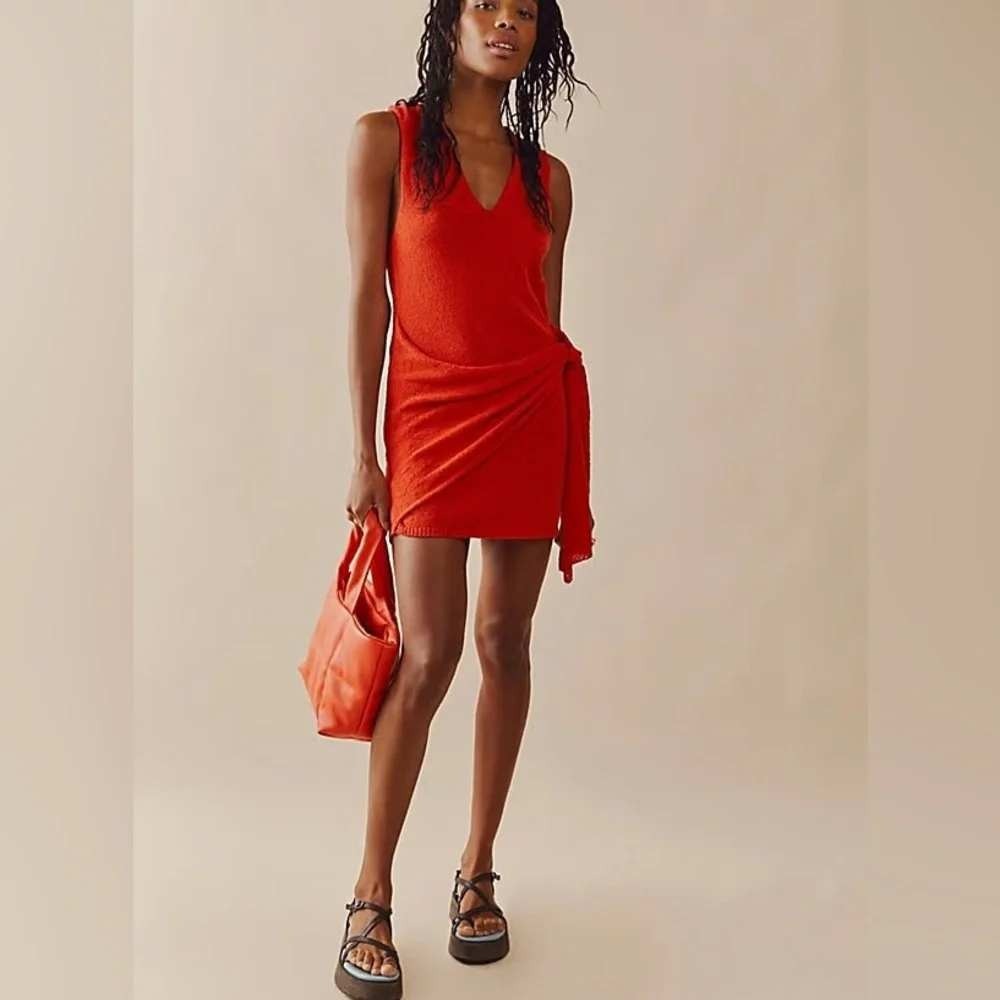 Free People NEW FP Beach Poppy Sweater Mini Dress XS Red Rouge Textured Knit
